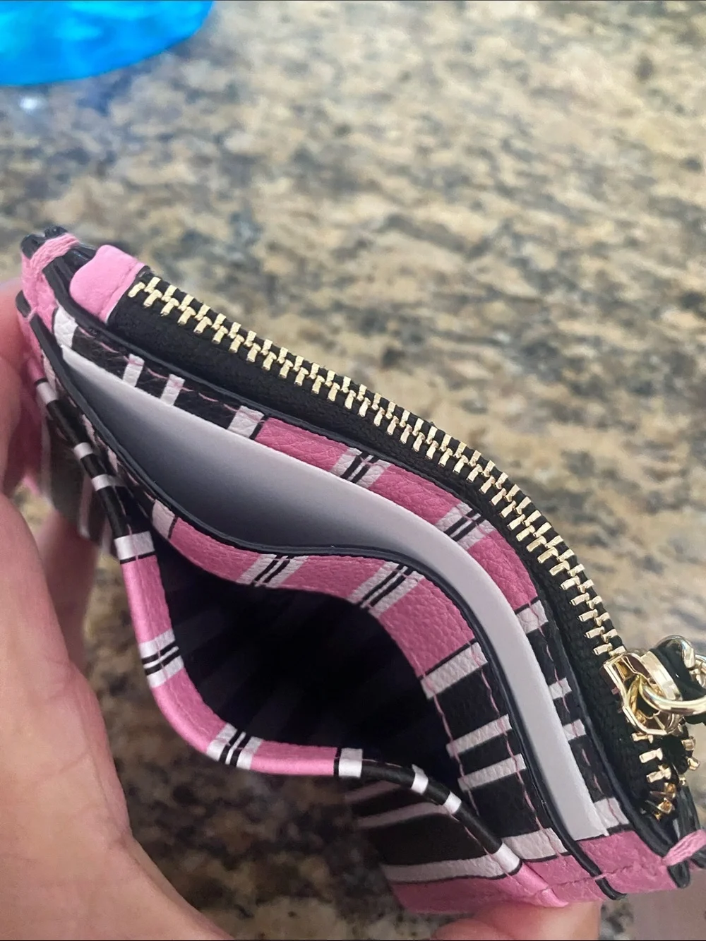 Victoria's Secret Pink, Black & White Striped Cardholder w bag clip Keychain NWT